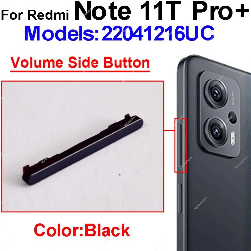 כוח לחצני עוצמת קול עבור Xiaomi Redmi 11E 11T Pro 11T בנוסף 5G כוח הווליום למטה בצד מפתחות כפתור החלפת חלק תיקון - 5