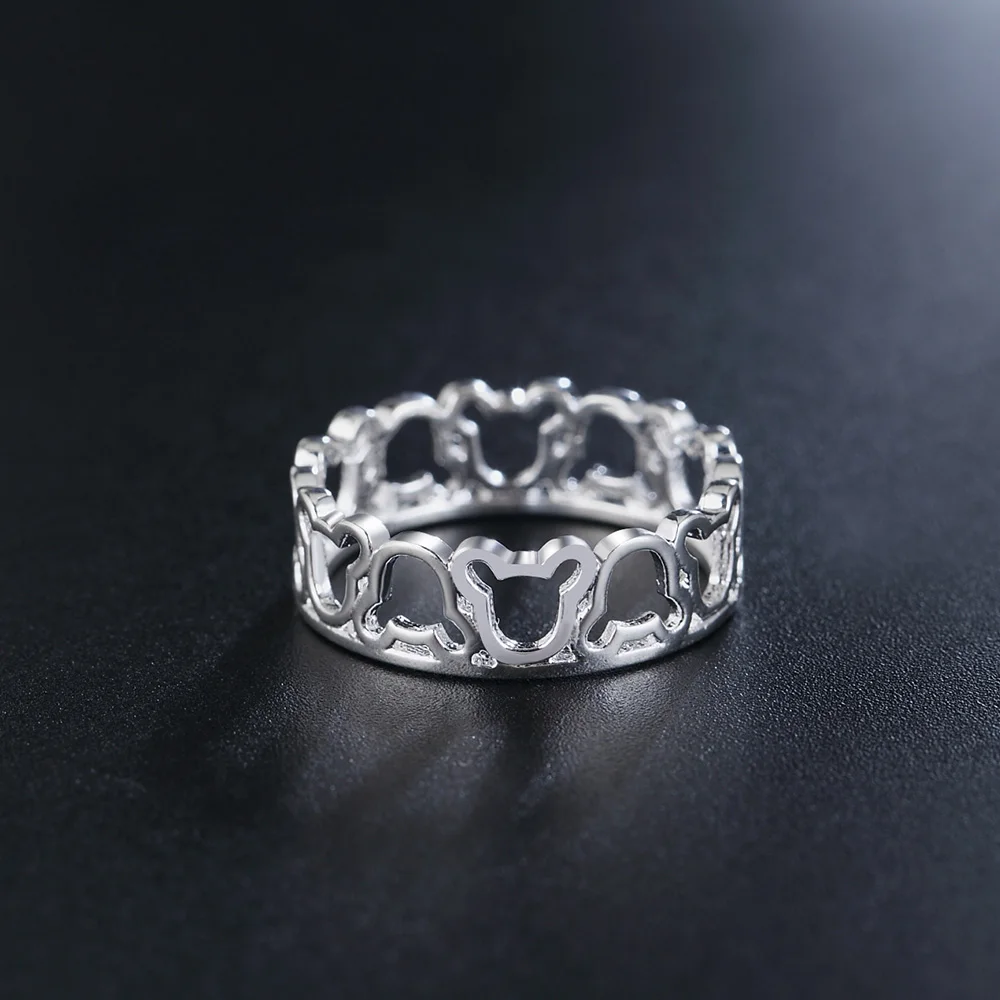 כסף סטרלינג 925 פשוטה מיקי הטבעת לנשים אופנה חתונה, מסיבת אירוסין, מתנה קסם תכשיטים - 2