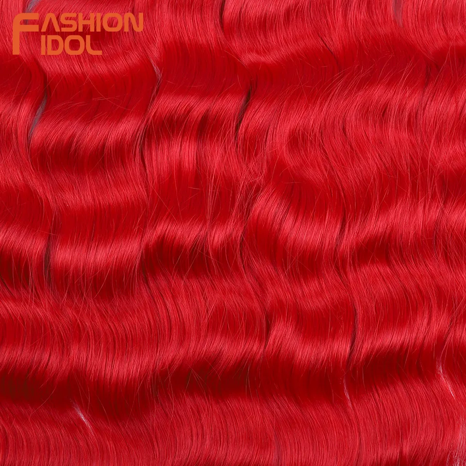 לנה אדום סרוג שיער סינטטי מים גל קולעת תוספות שיער 24 אינץ לסרוג צמה טמפרטורה גבוהה מזויף סיבי השיער - 4