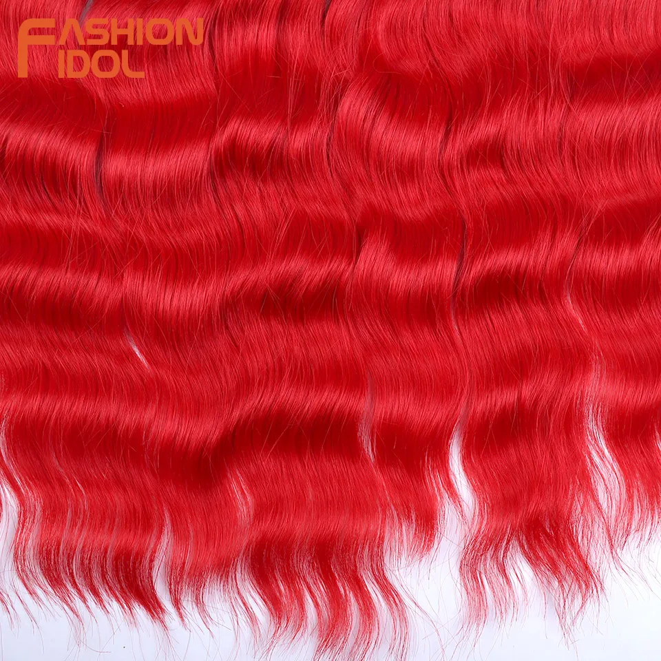 לנה אדום סרוג שיער סינטטי מים גל קולעת תוספות שיער 24 אינץ לסרוג צמה טמפרטורה גבוהה מזויף סיבי השיער - 5