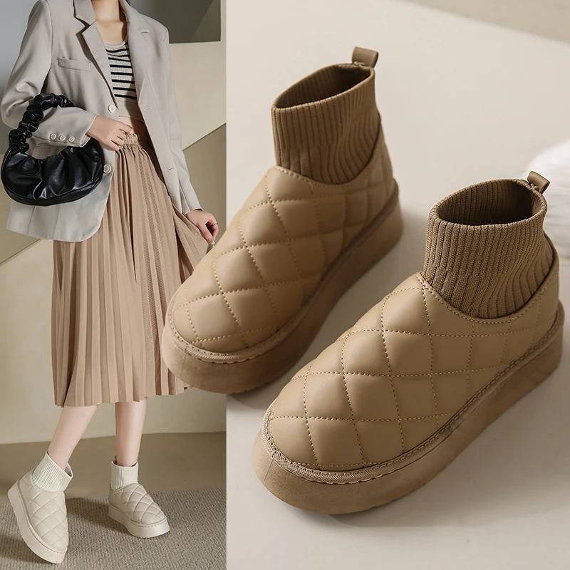 מגפי שלג לנשים קטיפה עיבוי 2023 חדש אופנה החורף קצר-צינור להחליק על לחם חם כותנה לוליטה נעליים חורף מגפיים - 0