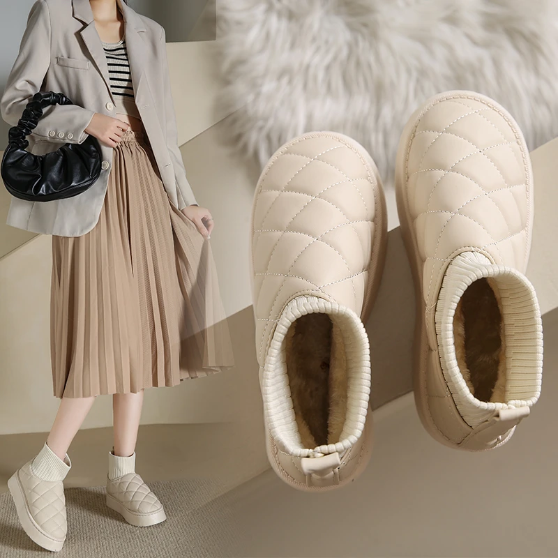 מגפי שלג לנשים קטיפה עיבוי 2023 חדש אופנה החורף קצר-צינור להחליק על לחם חם כותנה לוליטה נעליים חורף מגפיים - 1