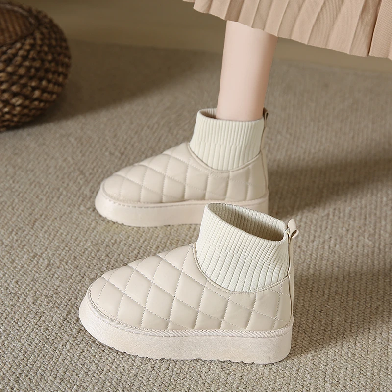 מגפי שלג לנשים קטיפה עיבוי 2023 חדש אופנה החורף קצר-צינור להחליק על לחם חם כותנה לוליטה נעליים חורף מגפיים - 4