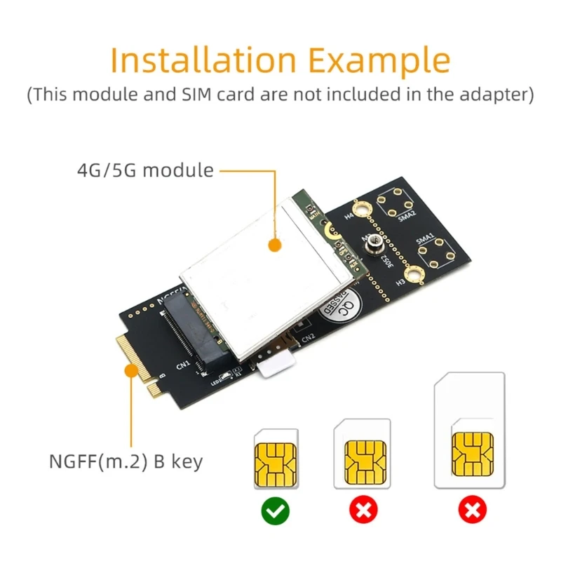 מהירות גבוהה M. 2(NGFF) מפתח ב. מתאם עם חריצים לכרטיס NANOSIM עבור 3G 5G מודול 3042/3052 סוג - 3