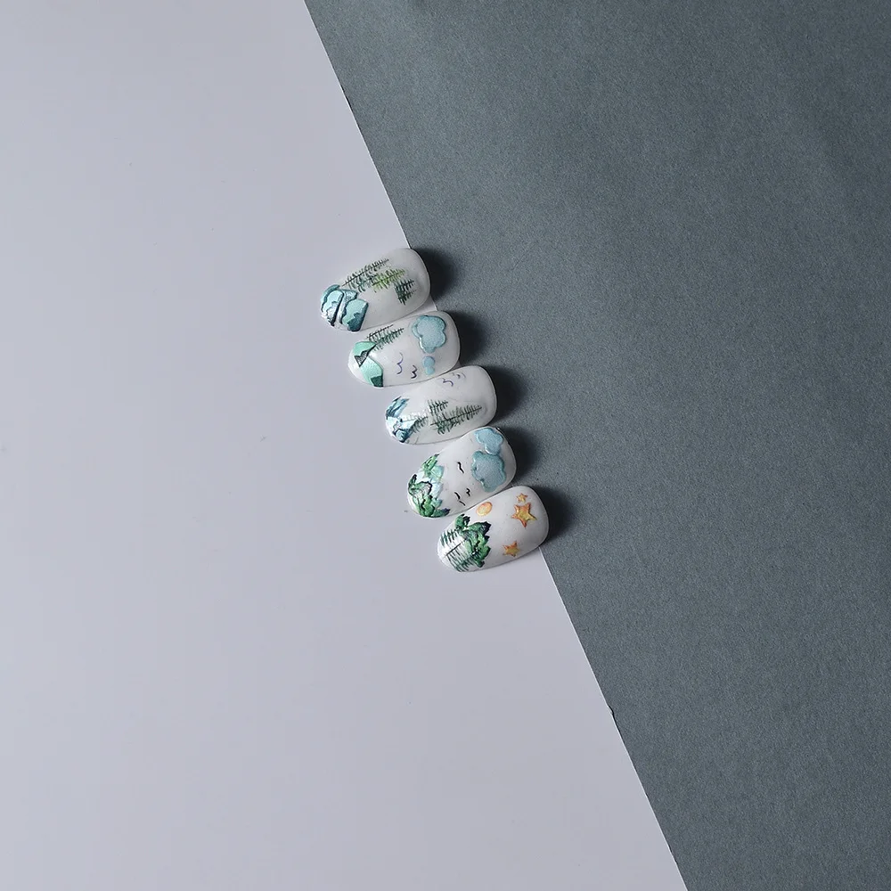מיוחד חלבית הגבעות הירוקות נופי ענן עץ אורן צמח 5D נייל ארט מדבקות קישוטי 3D דבק עצמי ילדה DIY טלפון מדבקות - 3