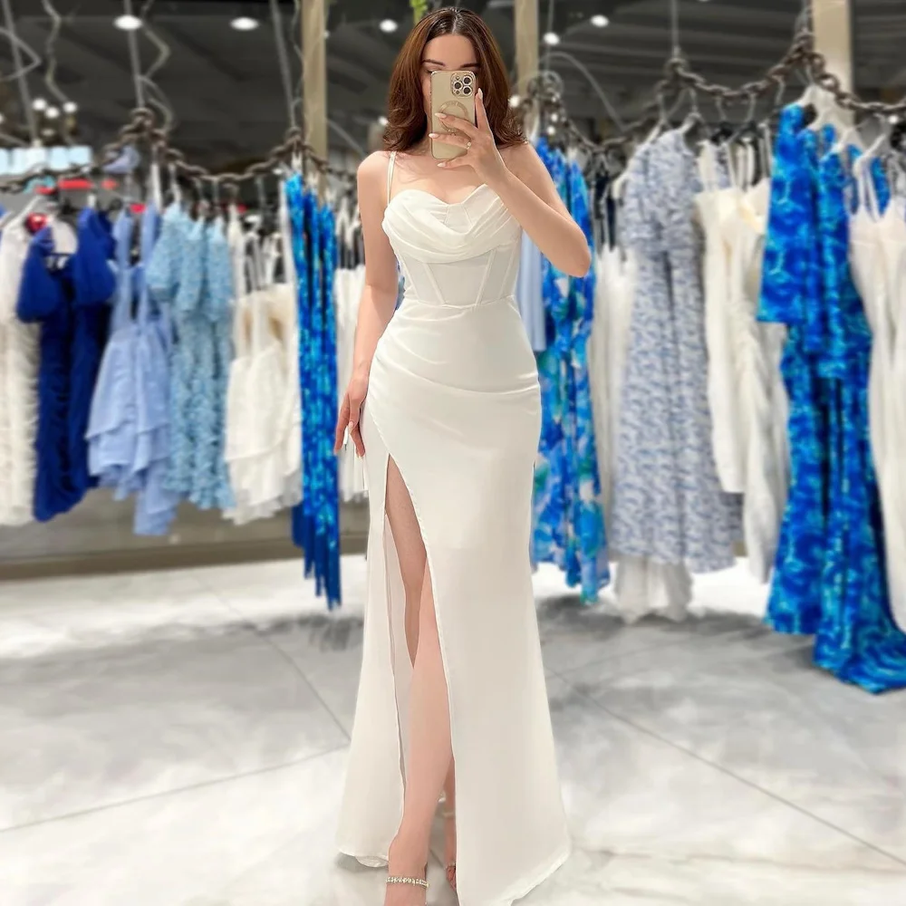 מיניון בתולת ים סאטן מתוק Populer נשף שמלת קפלים באורך רצפת רשמית אלגנטי ערב המפלגה שמלת נשים 2023 - 0