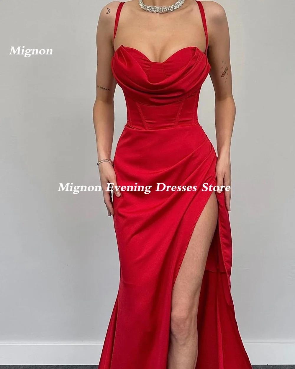 מיניון בתולת ים סאטן מתוק Populer נשף שמלת קפלים באורך רצפת רשמית אלגנטי ערב המפלגה שמלת נשים 2023 - 5