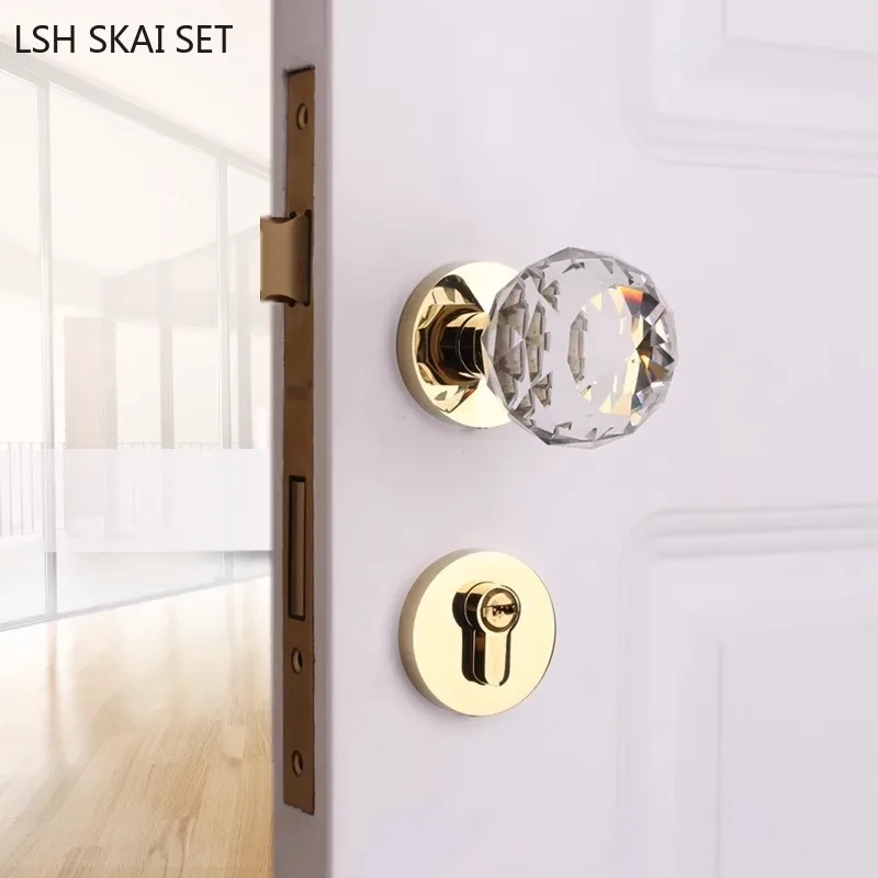 מעולה קריסטל להתמודד עם הכדור Lockset השינה אילם אבטחה, מנעול דלת הבית חומרה ידית דלת עם מנעול ומפתח - 0