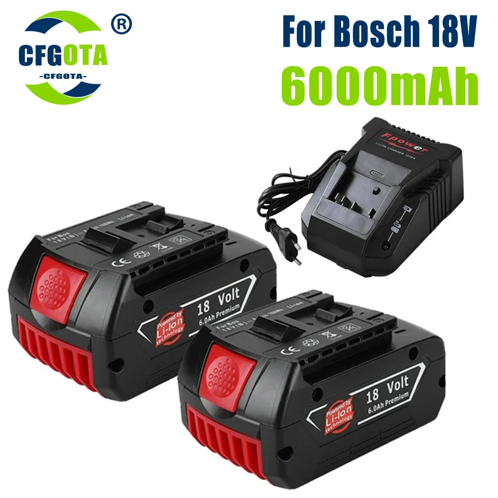 מקורי 18V 6000mAh נטענת עבור 18V Bosch 6.0 אה סוללת גיבוי ניידת החלפת BAT609 נורית חיווי+3A מטען - 0