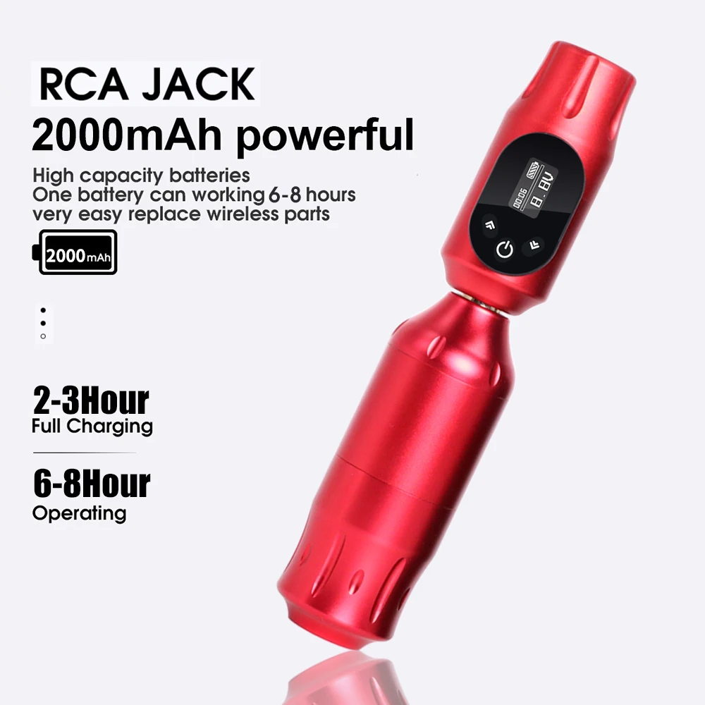 מקצוע מיני קעקוע מכונת להגדיר RCA ממשק רוטרי קעקוע עט 2000mAh אלחוטית קעקוע אספקת חשמל על קעקוע הגוף אמן - 4