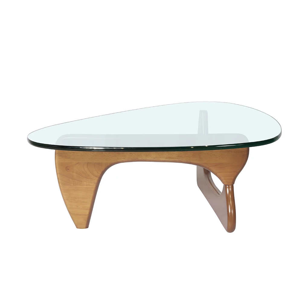 משולש שולחן זכוכית שולחן קפה 19MM מוצק בסיס עץ אגוז ברור עליון זכוכית מודרני קצה השולחן בסלון, פטיו, מחקר - 3