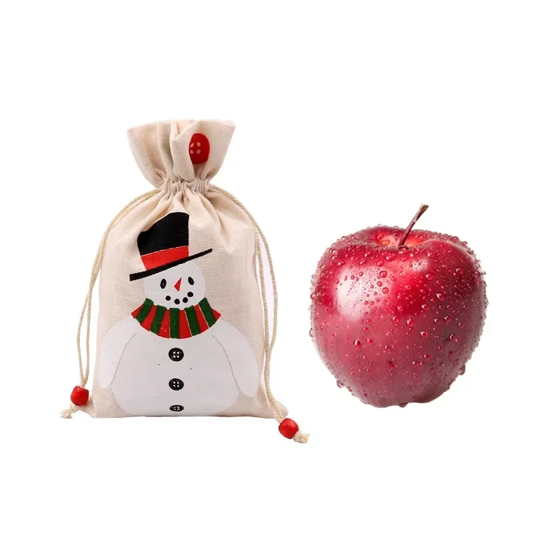 מתנת חג המולד שרוך תיק תפוח שקית אחסון מתנת חג מולד קריקטורה יפה שלג סנטה קלאוס שקית בד קטנה. - 1