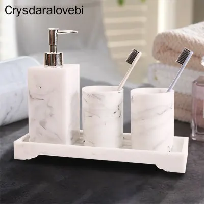 נורדי האמבטיה ערכת דפוס השיש שרף רחצה אביזרים מחזיק מברשת שיניים סבון דיספנסר לסבון רחצה מגש Weddi - 0