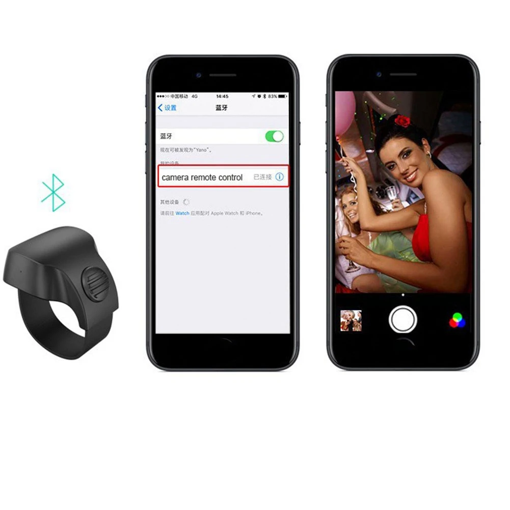 נייד מיני Bluetooth 5.1 טלפון סלפי שלט רחוק תריס הטבעת חכם אלחוטי שליטה מרחוק הטבעת(שחור) - 2
