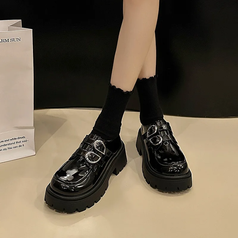 נעלי אישה דירות בסגנון בריטי נעלי פלטפורמת נעליים עם פרווה מזדמן נשית נעלי אוקספורד עגול הבוהן מתכת שרשרת כל-התאמה D - 3