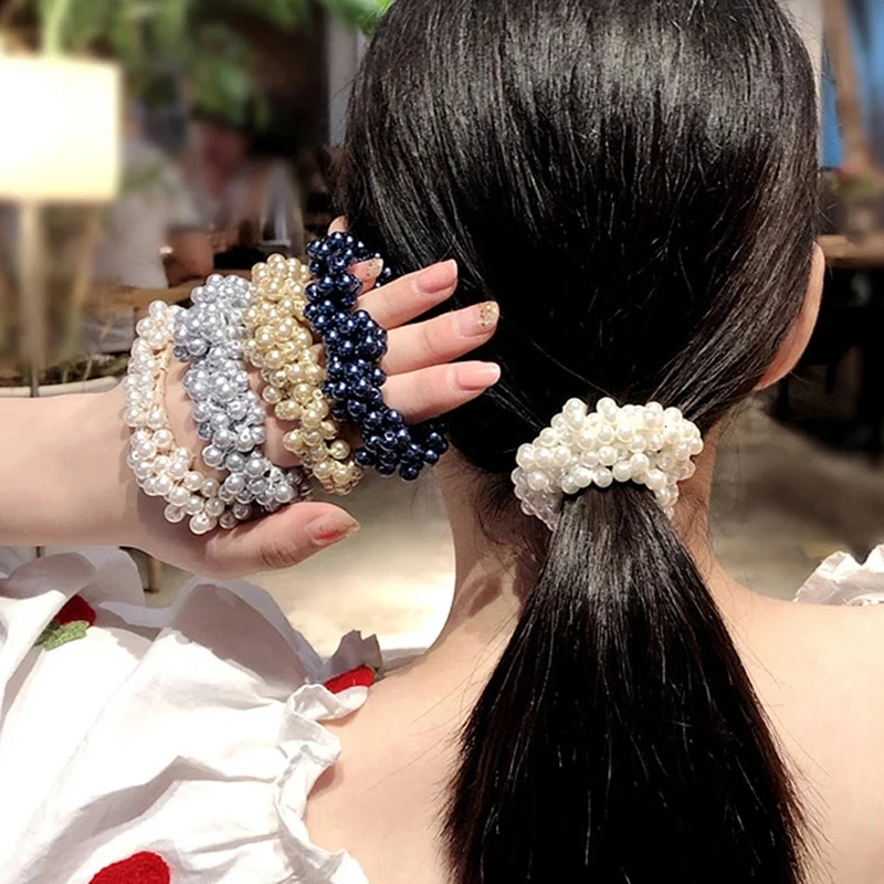נשים אלגנטי פנינה סרט אלסטי חרוזים לשיער אביזרים לשיער - 0