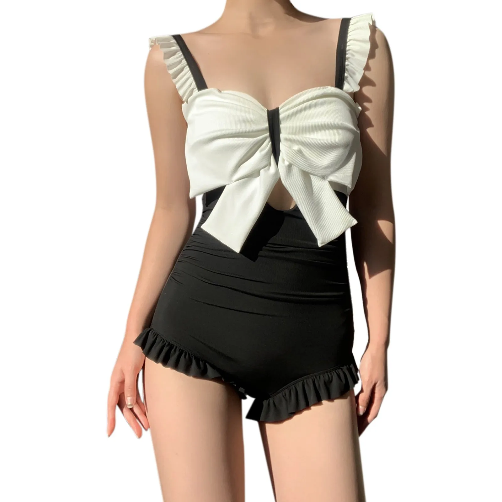 נשים חתיכה אחת אופנה קשת מכנסיים קצרים בגד ים סקסי קיץ בגדי ים ביקיני בגד ים ללא משענת לפרוע Harajuku חוף בגדי ים 4 - 1