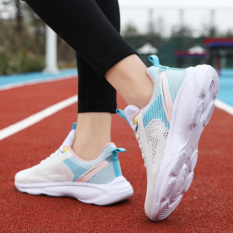נשים נעלי ספורט קל משקל נעלי ריצה חיצוני הדרכה מקיפה נעליים אלסטי בדמינטון נעליים לבן - 4