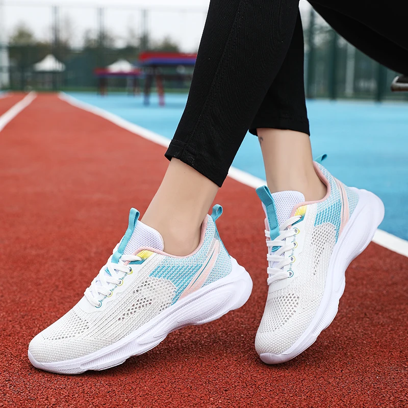 נשים נעלי ספורט קל משקל נעלי ריצה חיצוני הדרכה מקיפה נעליים אלסטי בדמינטון נעליים לבן - 5