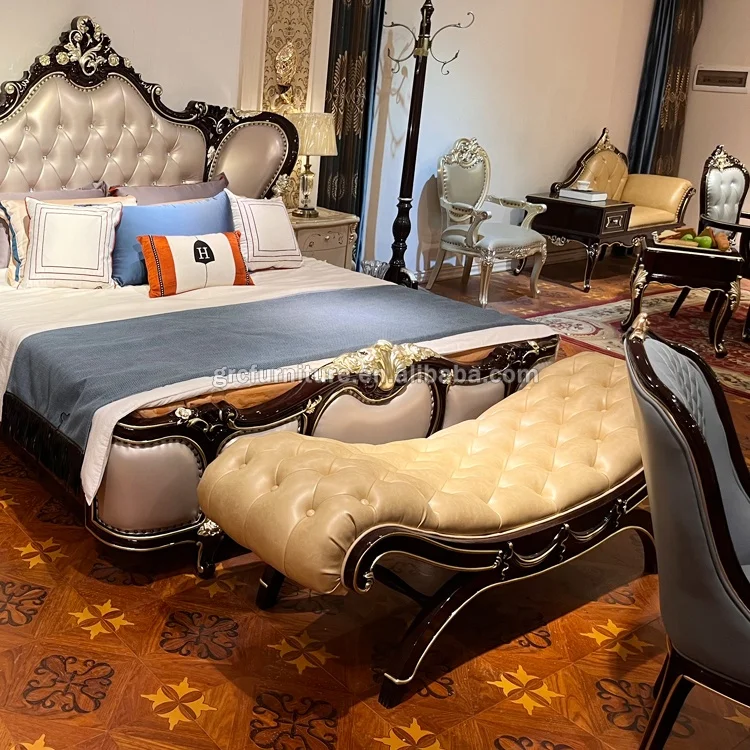 סגנון אירופאי חדר השינה, המיטה קצה שרפרף שרפרף עור ספסלים - 4