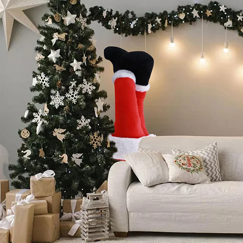 סנטה קלאוס רגליים עץ חג מולד קישוט קטיפה הדלת עיצוב סנטה קלאוס, שדון הרגל תפאורה חג המולד הבית תלויים קישוטים - 3