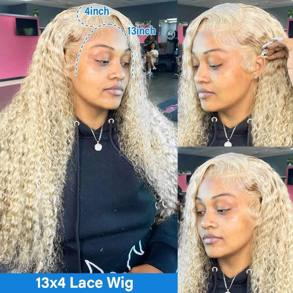 עמוק גל 13x4 הקדמי של תחרה פאה שיער אדם #613 בלונדינית תחרה קדמית פאות לנשים עם שיער אנושי Preplucked HD שקוף פאה תחרה - 3