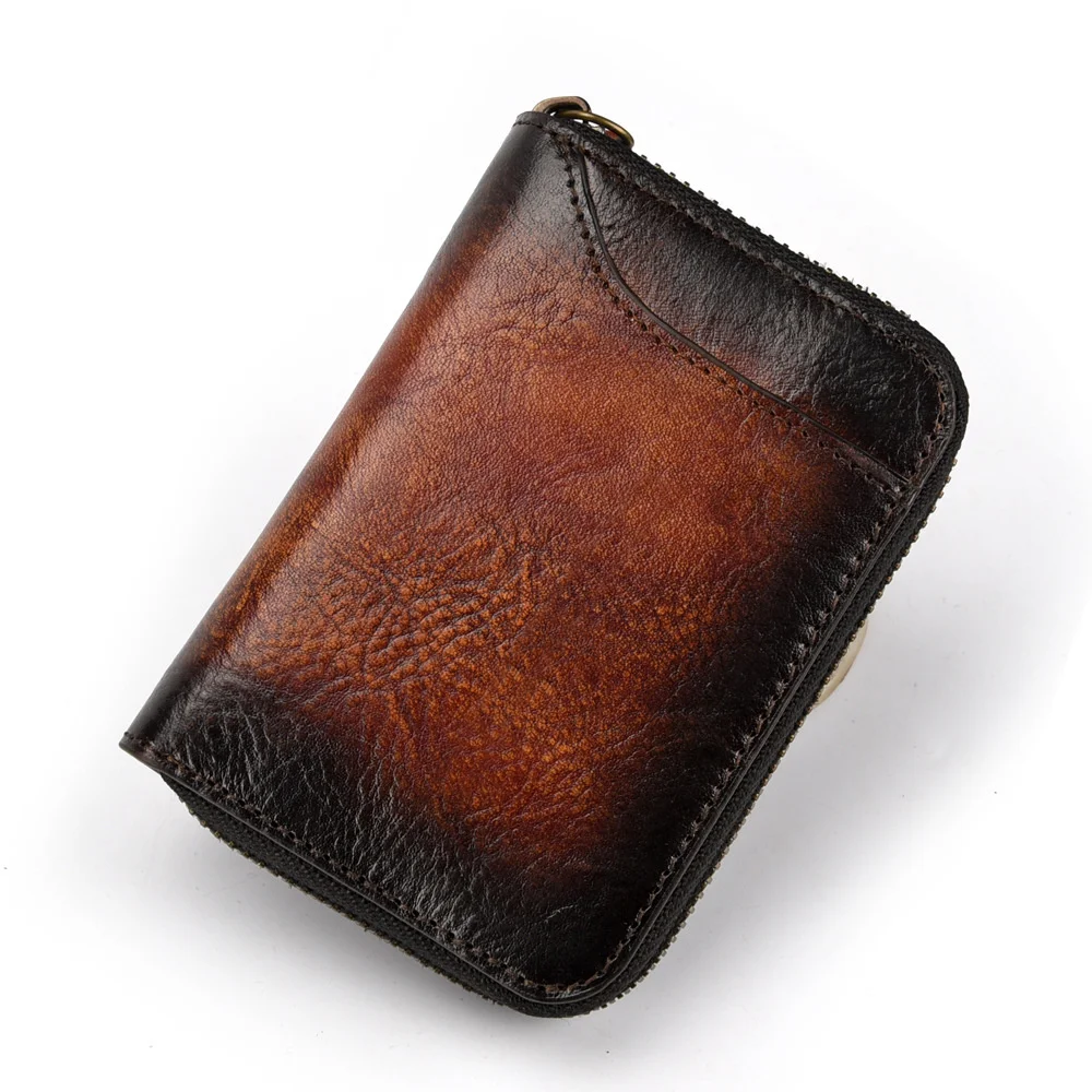 פרה אמיתית קצר ארנק גברים צילום בעל כרטיס האשראי קלאץ ' רוכסן מיני תיק איכות גבוהה עור אמיתי Bifold ארנק מטבעות - 2
