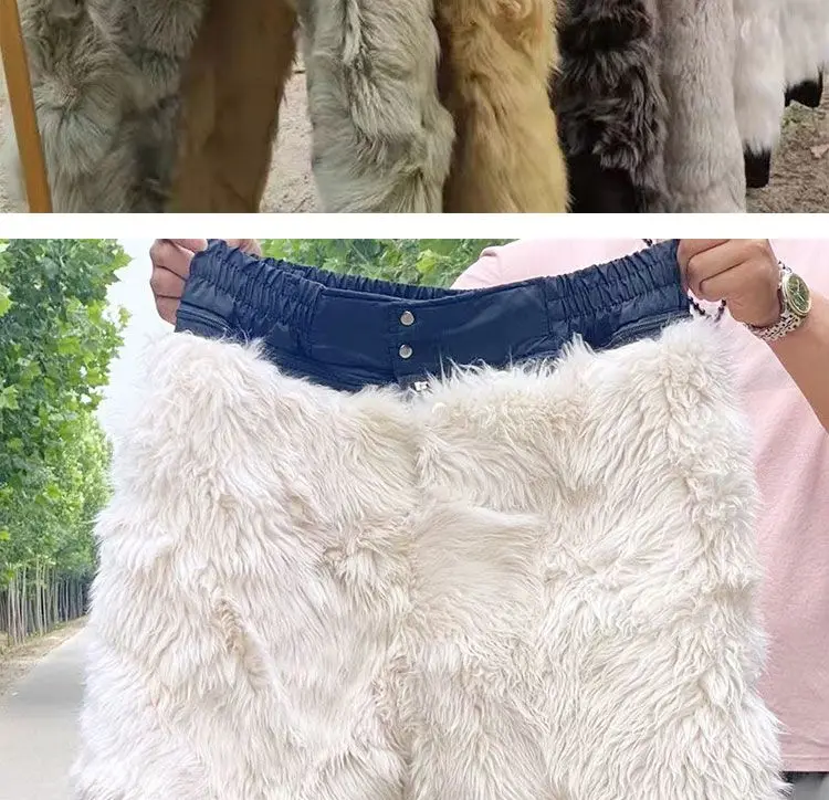 צמר כותנה מכנסיים קר עמיד חם כבש מכנסי עור כבש צמר משולב תחתונים בחורף צמר גפן החליפה 100kg יכולה ללבוש. - 2