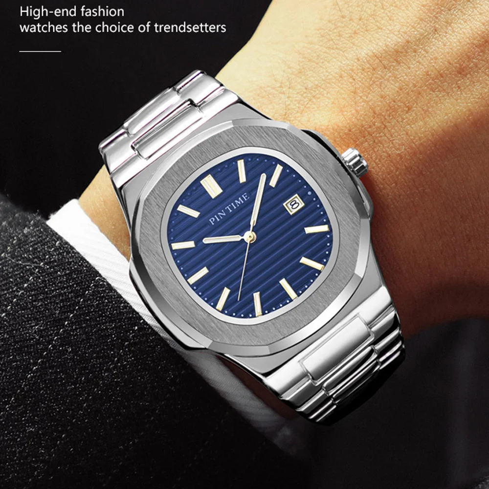 קלאסי עסק של גברים קוורץ שעונים נירוסטה רצועה זוהרת עמיד למים שעון פשוט גדול חיוג אופנה שעון יד ספורט - 0