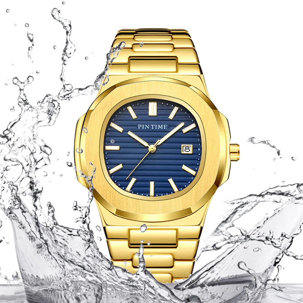 קלאסי עסק של גברים קוורץ שעונים נירוסטה רצועה זוהרת עמיד למים שעון פשוט גדול חיוג אופנה שעון יד ספורט - 3