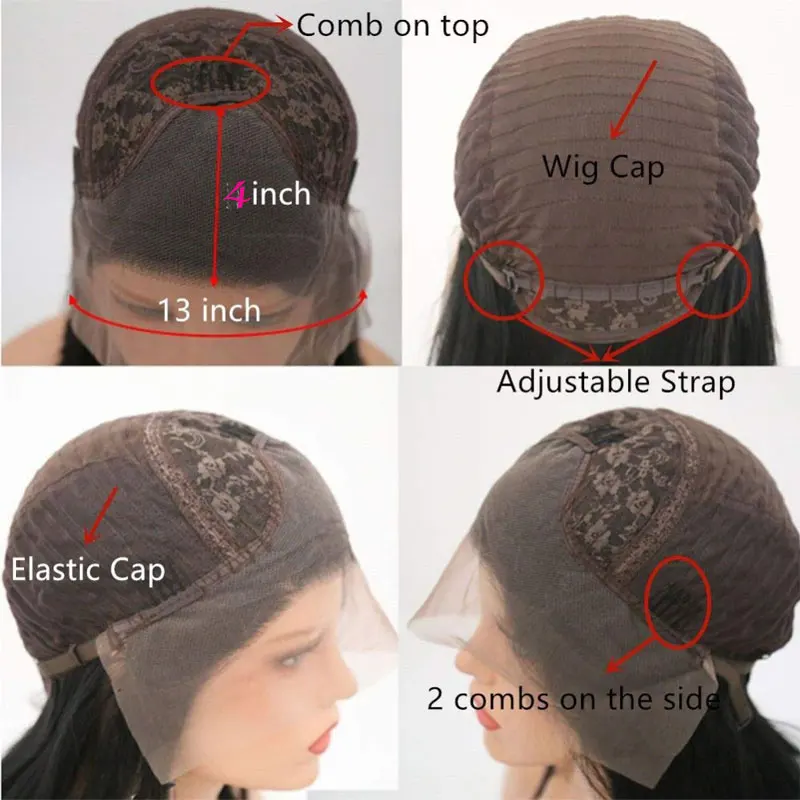 קצוות הגוף גל סינטטי 13X4 הקדמי של תחרה פאות Glueless באיכות גבוהה עמיד בפני חום סיבים טבעיים השיער החלק האמצעי לנשים - 5
