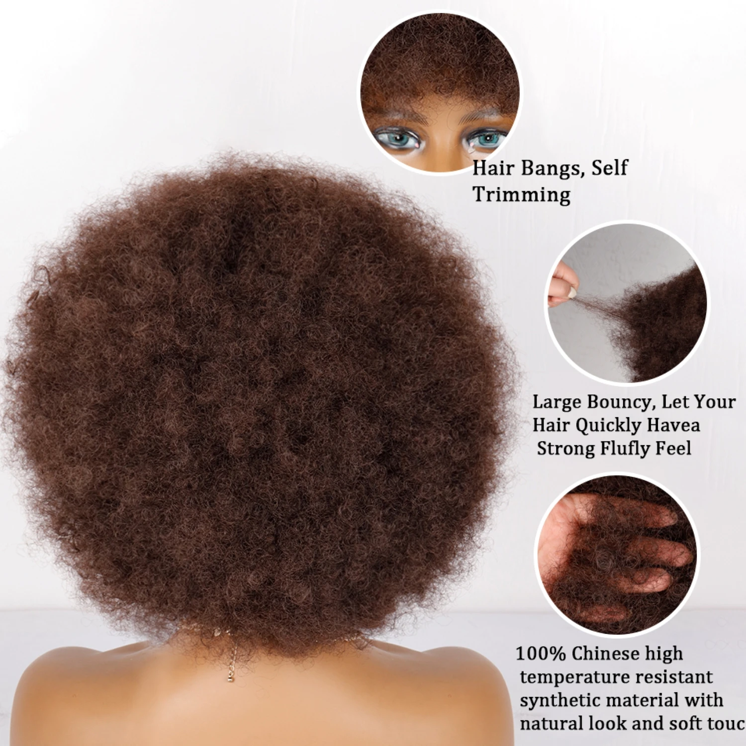 קצר Glueless טמפרטורה גבוהה שיער אפרו קינקי מתולתל פאה עם פוני לנשים שחורות בלונדינית טבעי סינטטי Cosplay פאות - 2