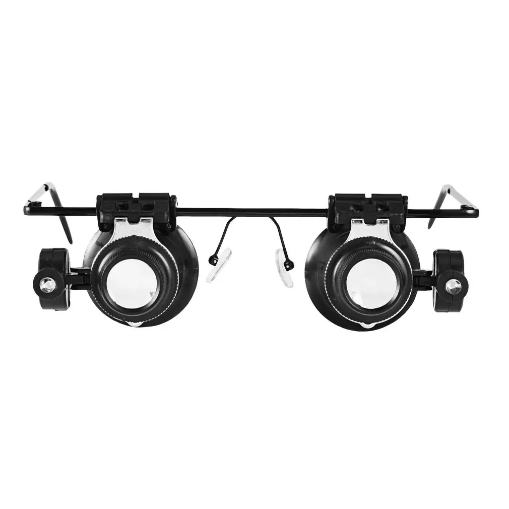 ראש רכוב 20X מגדלת כפול עין משקפיים מסוג תיקון שעונים תכשיטים לבדוק כלי זכוכית מגדלת עם שני מתכוונן LED - 1