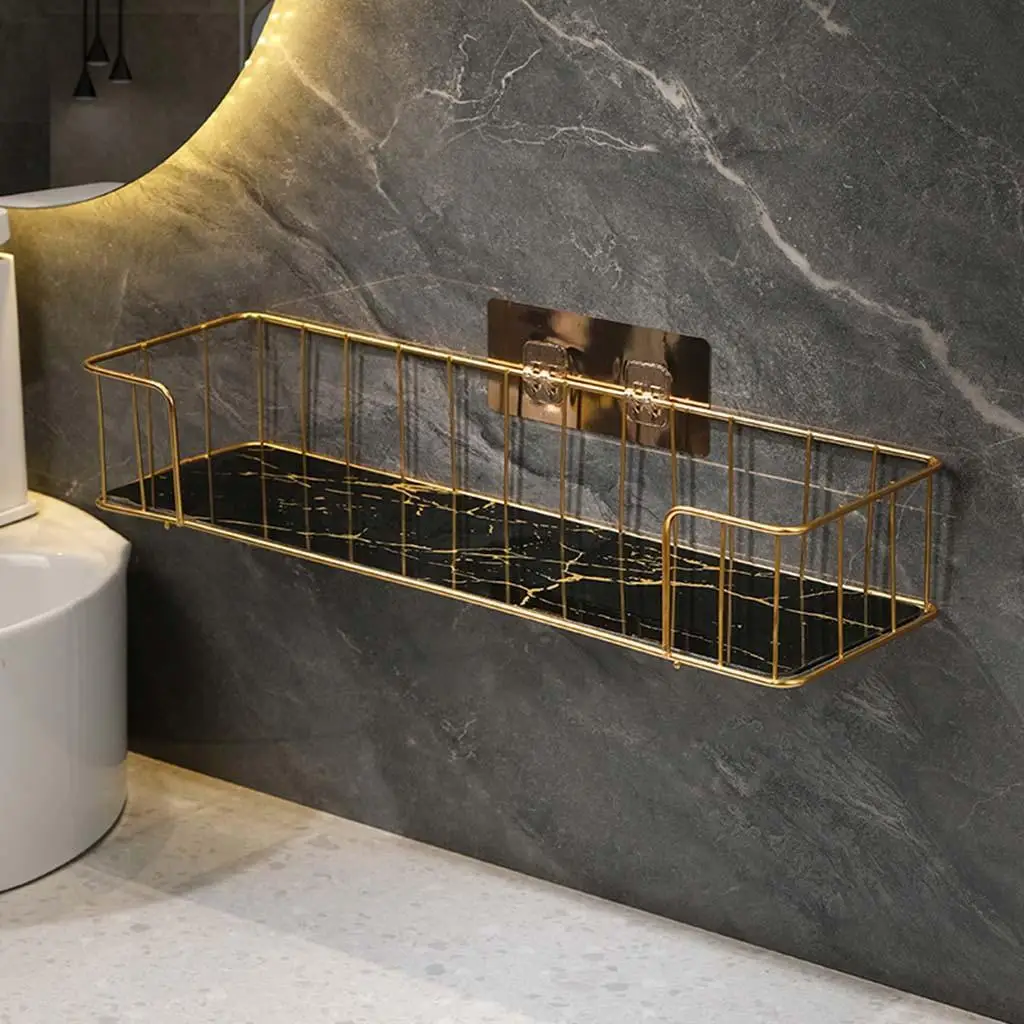 רב תכליתיים ברזל אמנות על הקיר בשירותים מדף ואביזרי אמבטיה גדול שחור זהב - 2