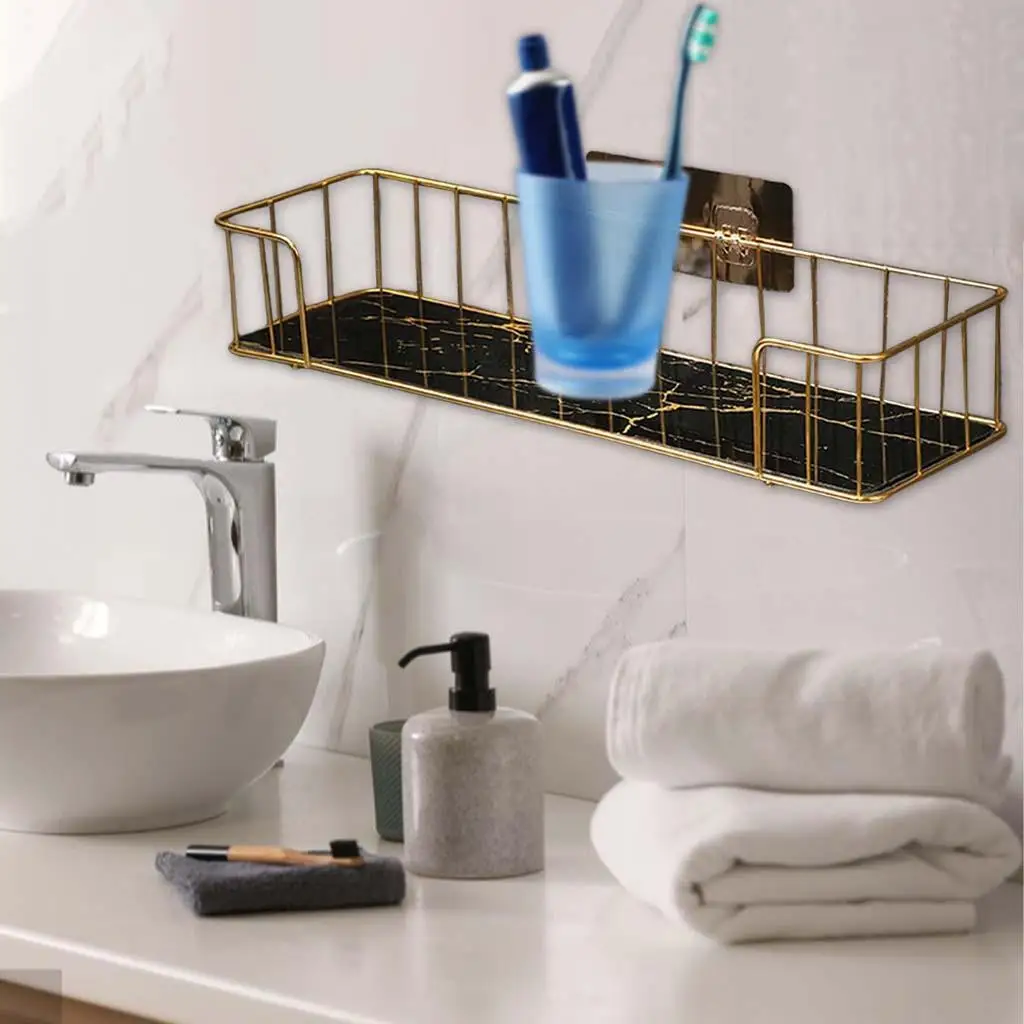 רב תכליתיים ברזל אמנות על הקיר בשירותים מדף ואביזרי אמבטיה גדול שחור זהב - 3