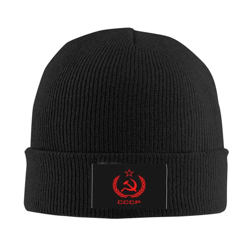 רוסית המועצות המועצות הפטיש והמגל CCCP הקומוניסטית Skullies כובעים כובעי חורף חם לסרוג כובע למבוגרים בונט כובעים כובע סקי - 0