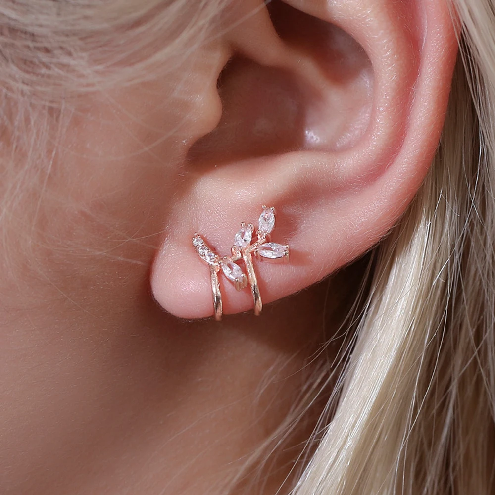 רטרו גיאומטריים סליל סחוס תכשיטי אופנה נשים בנות קריסטל קליפ עגילי פרח אוזן אוזן עצם קליפים לעזוב - 0