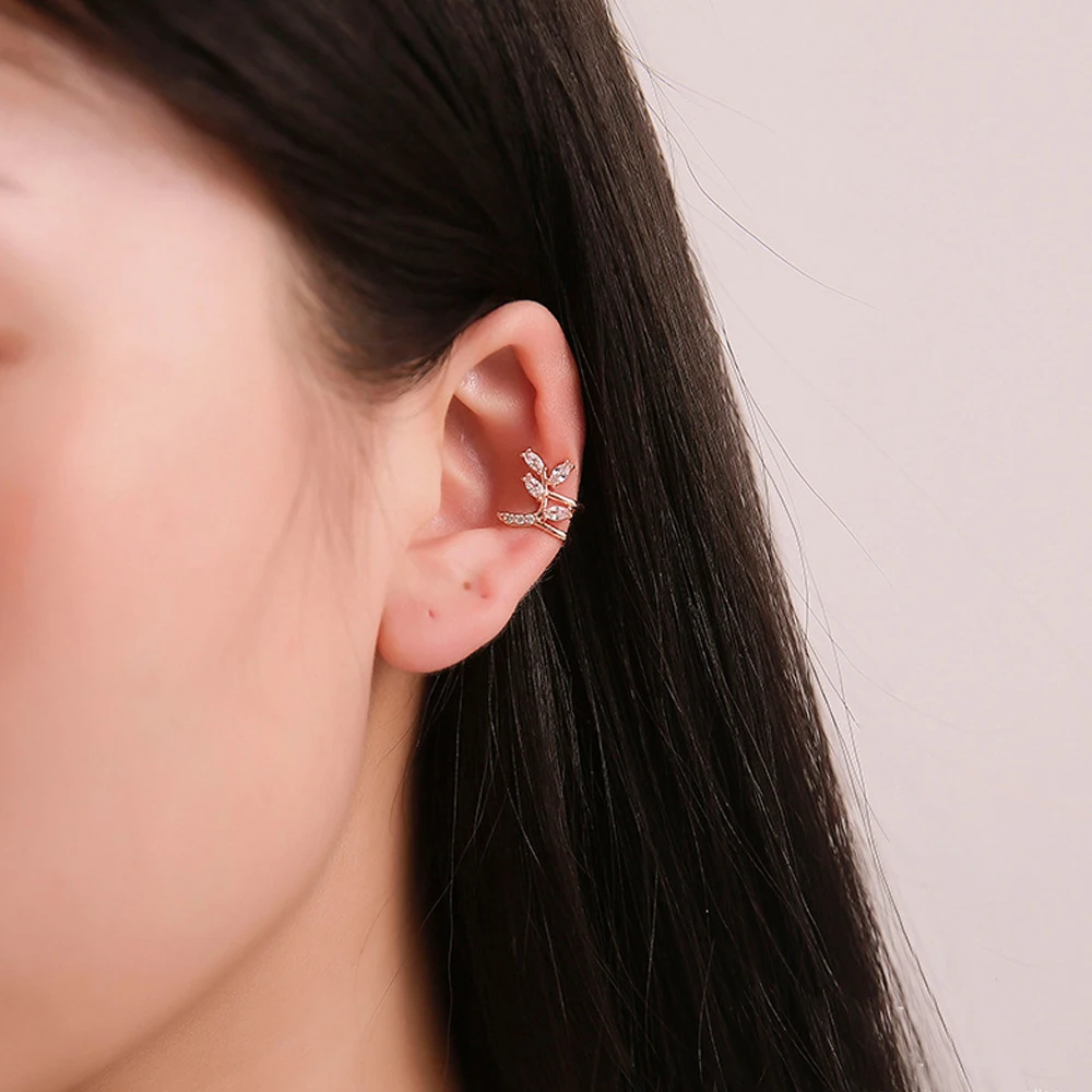 רטרו גיאומטריים סליל סחוס תכשיטי אופנה נשים בנות קריסטל קליפ עגילי פרח אוזן אוזן עצם קליפים לעזוב - 3