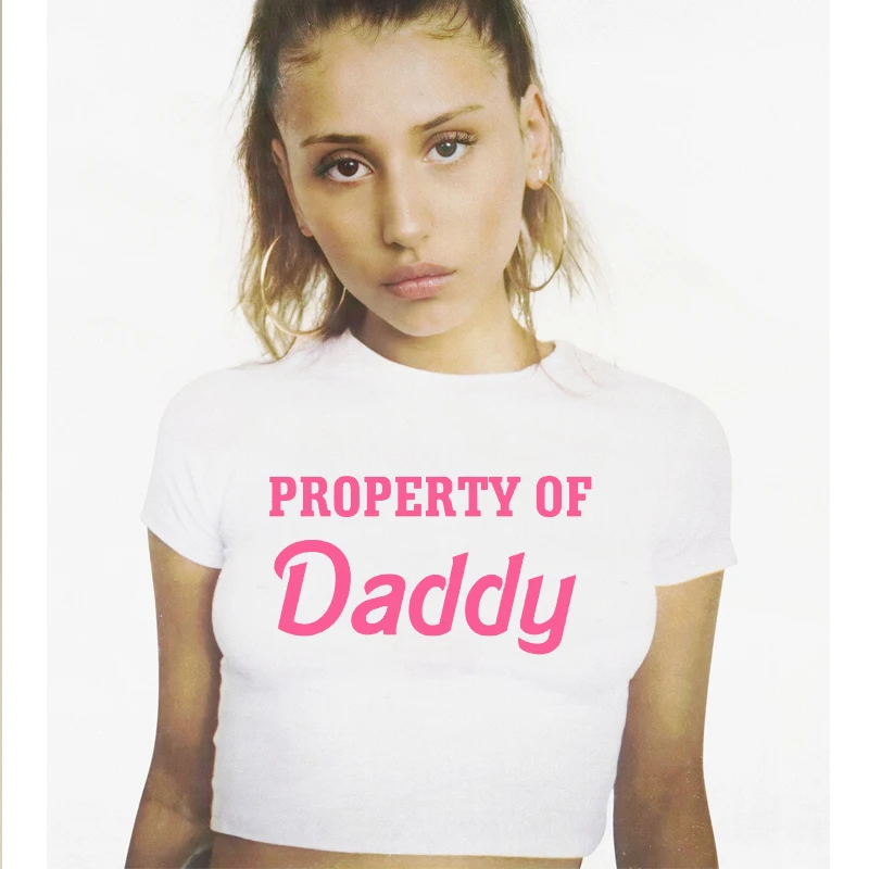 רכוש של אבא מצחיק הדפסה של נשים קצוץ מקסימום אופנה הקיץ Crewneck גרפי חולצות ילדה של אבא בייבי טי, חולצת טי Y2k - 3