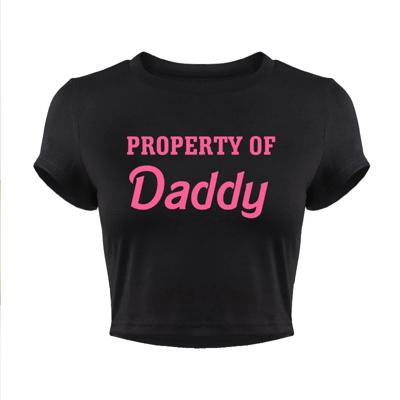 רכוש של אבא מצחיק הדפסה של נשים קצוץ מקסימום אופנה הקיץ Crewneck גרפי חולצות ילדה של אבא בייבי טי, חולצת טי Y2k - 4