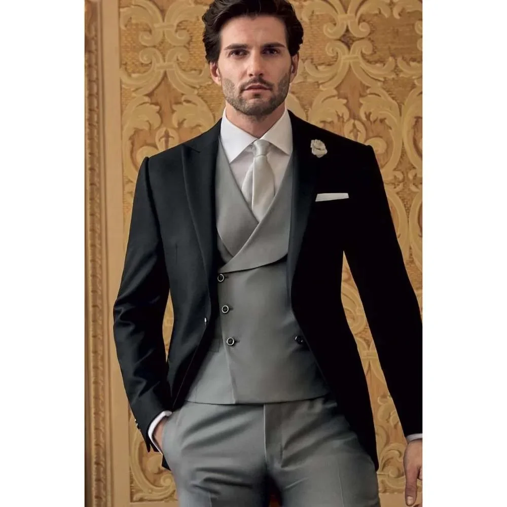 רשמית מלאה של גברים חליפה 3 חתיכה שיק שיא דש סיבתי עסקי תלבושות אופנה נשף החתונה החתן טוקסידו (בלייזר+אפוד+מכנסיים) - 1