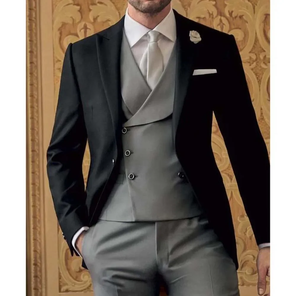 רשמית מלאה של גברים חליפה 3 חתיכה שיק שיא דש סיבתי עסקי תלבושות אופנה נשף החתונה החתן טוקסידו (בלייזר+אפוד+מכנסיים) - 2