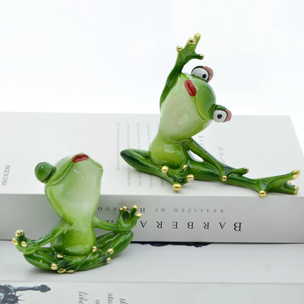 שרף יוגה צפרדע פסלון יצירתי הרומן פסל חמוד מצחיק עיצוב הבית אביזרי הסלון שולחן העבודה קישוט - 2