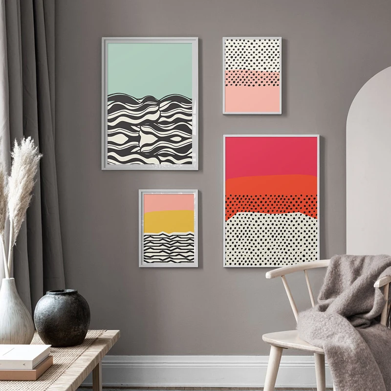 תקציר קו צבע קיר אמנות בד ציור בסגנון מינימליסטי-גיאומטרי התמונה בפוסטר והדפסה גלריה בסלון עיצוב הבית - 0