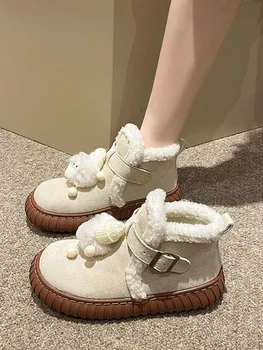 הגברת מגפיים עגול הבוהן מגפי נשים לחורף נעליים שטוחות נעלי העקב אוסטרליה 2023 לרפואה לוליטה גומי שלג הקרסול בסיסי PU להחליק על